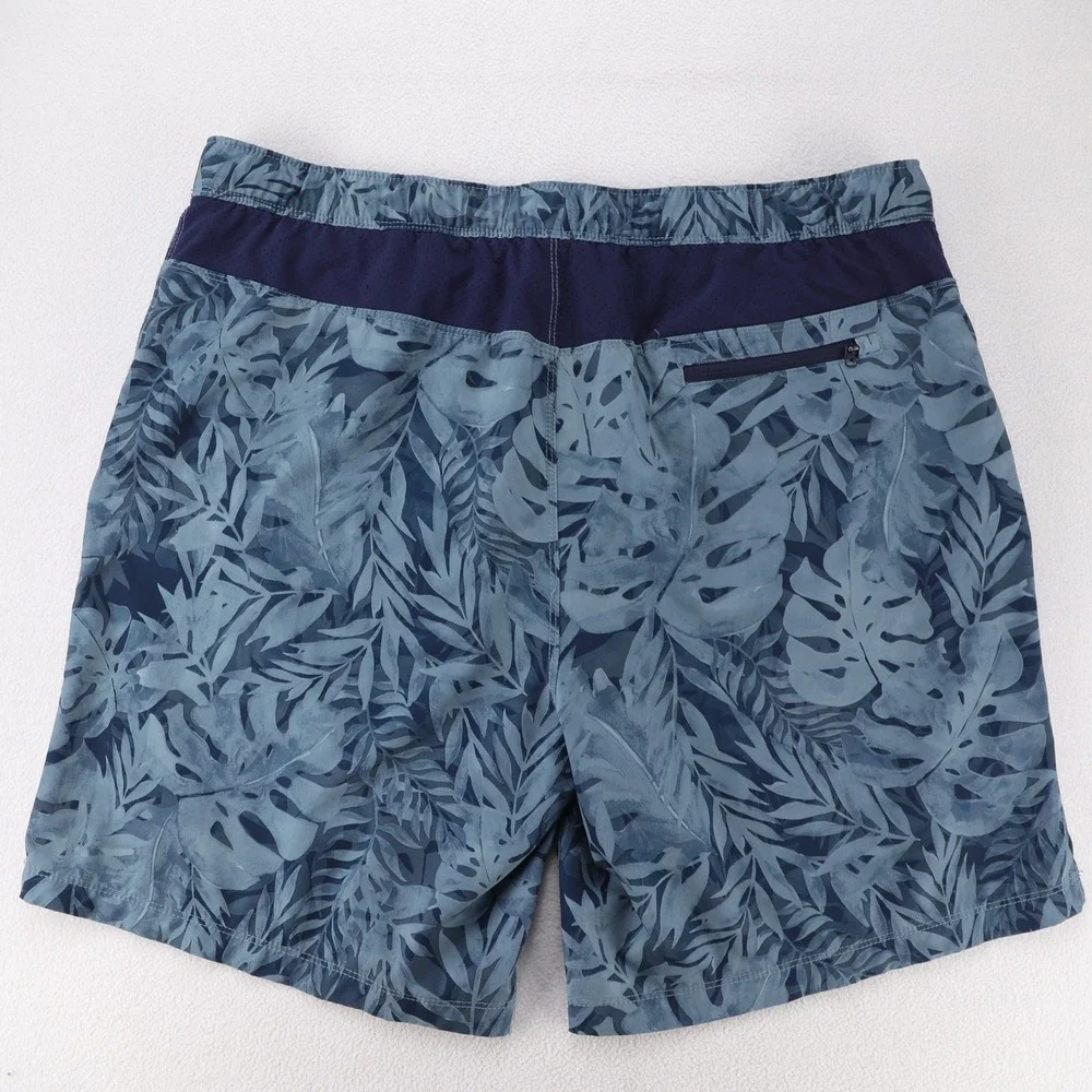 Speedo Men's Tropical Leaf‎ Print Lined Swim Trunks Shorts Blue Size XL